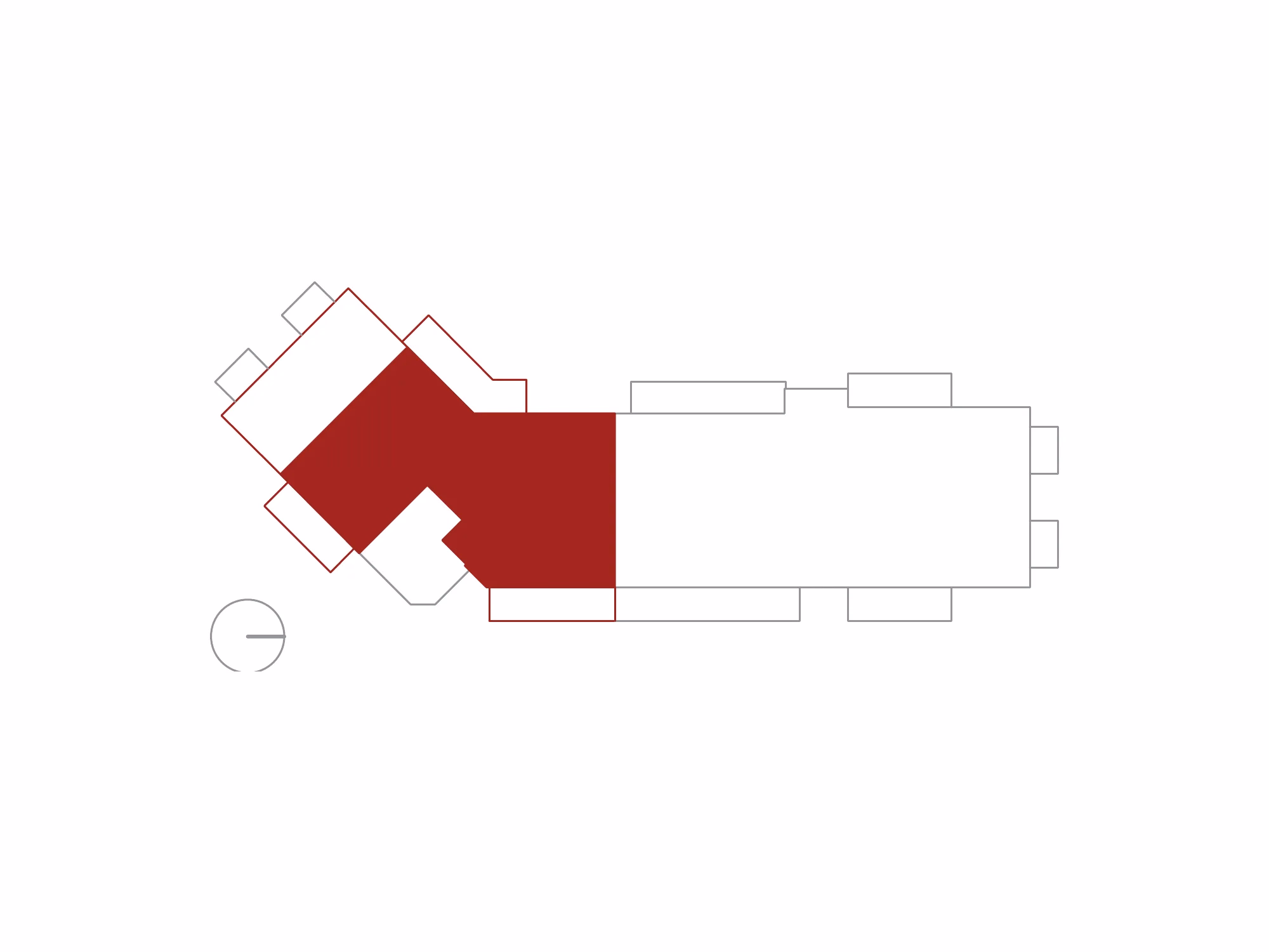 Schema dell'edificio visto dall'alto, con l'attico interno 17 evidenziato in rosso.