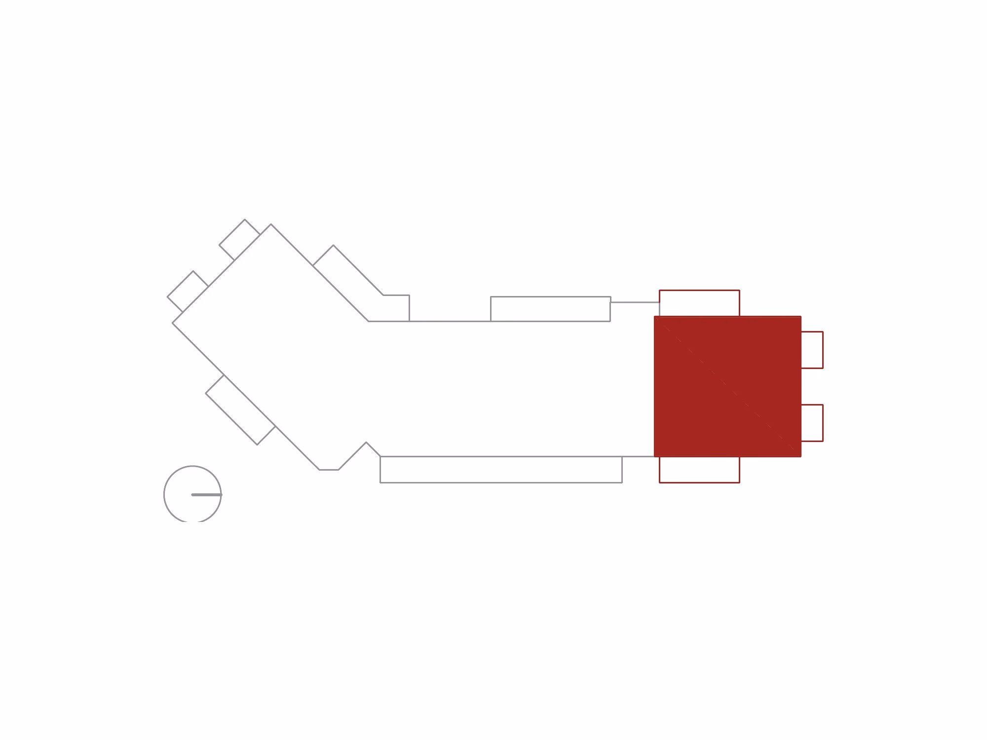 Schema dell'edificio visto dall'alto, con l'attico interno 19 evidenziato in rosso.
